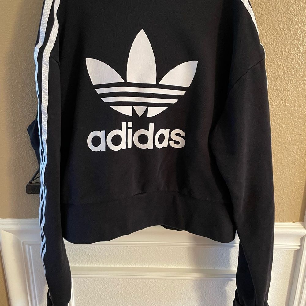 Adidas Black Sweatshirt with White Trefoil Logo Girls Size Large